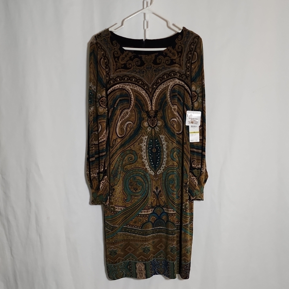 Jones New York Multicolor Paisley Long Sleeve Dress